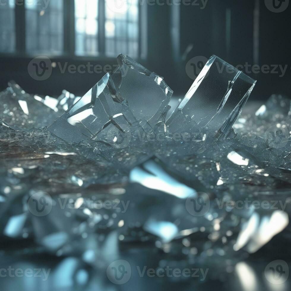 Ai generated content. Shattered Reality Broken Glass in Closeup photo