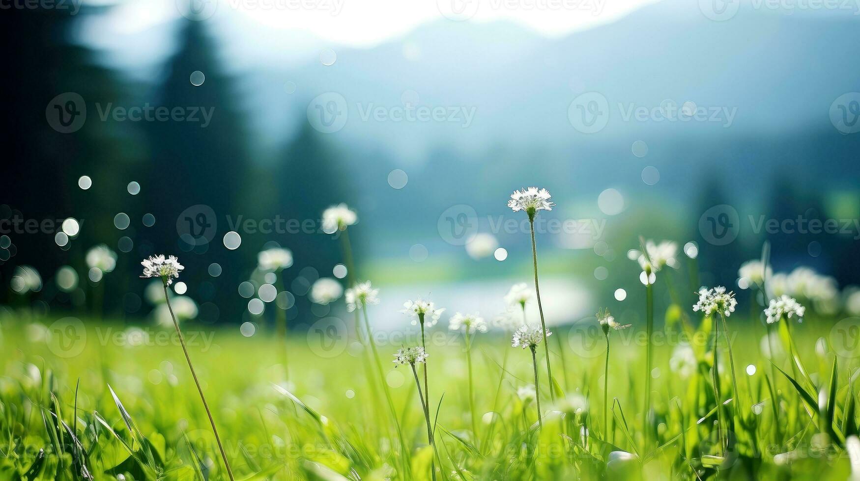 Colorful natural spring landscape with with flowers,selective focus, Generative AI illustration photo