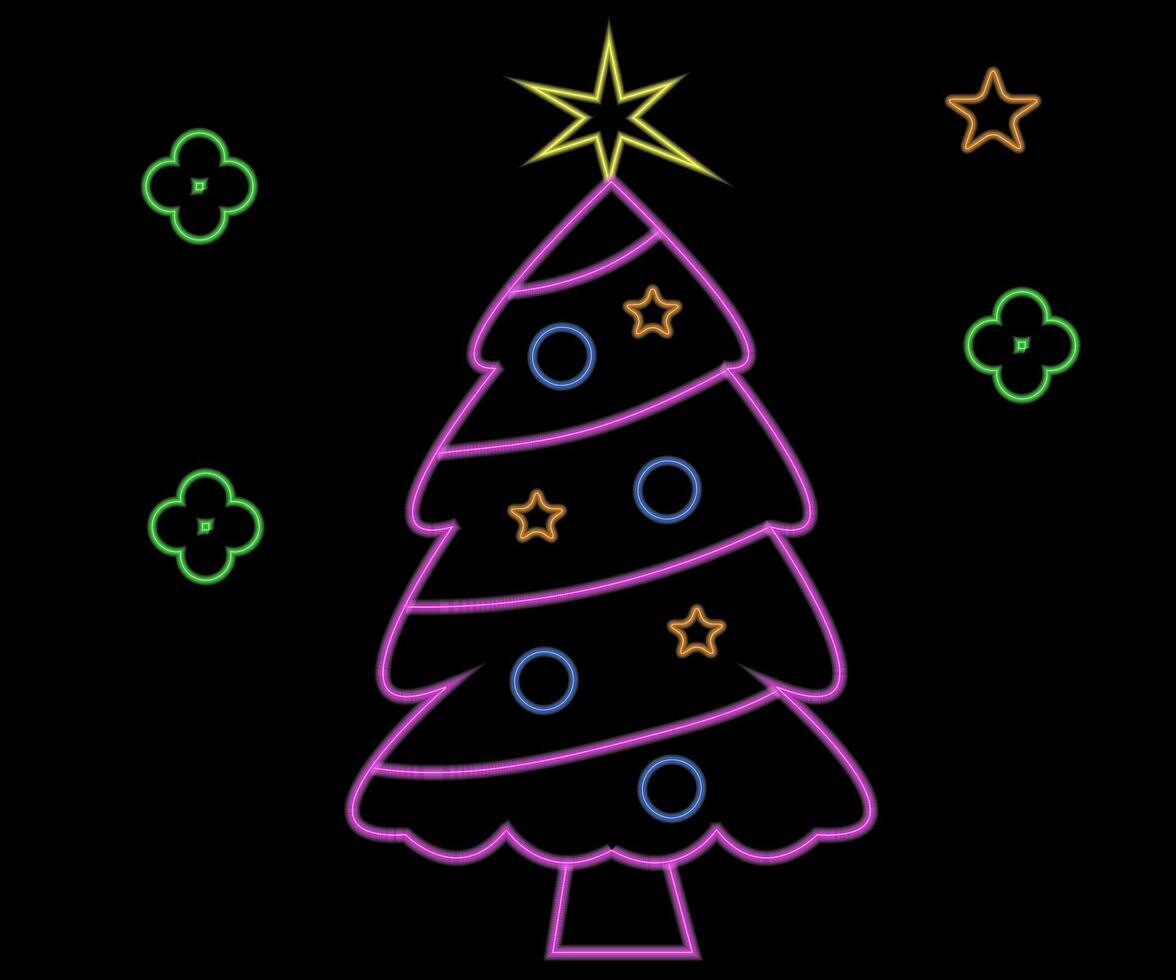 Abstract glowing neon christmas tree sign lgiht with on and off versions. Vector illustration
