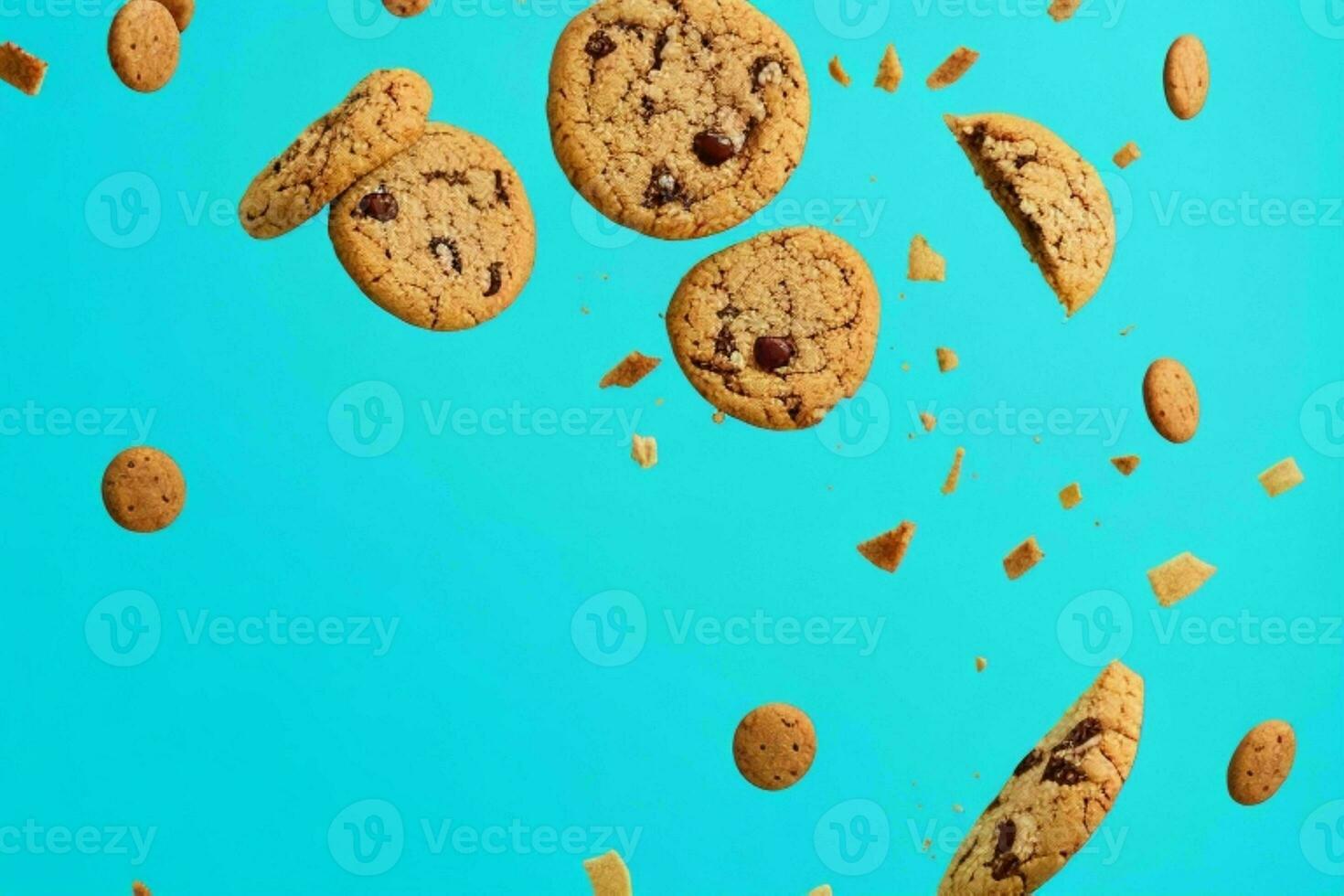 Flying cookies chip cookies. AI Generative Pro Photo