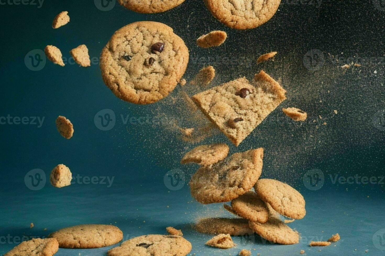 Flying cookies chip cookies. AI Generative Pro Photo
