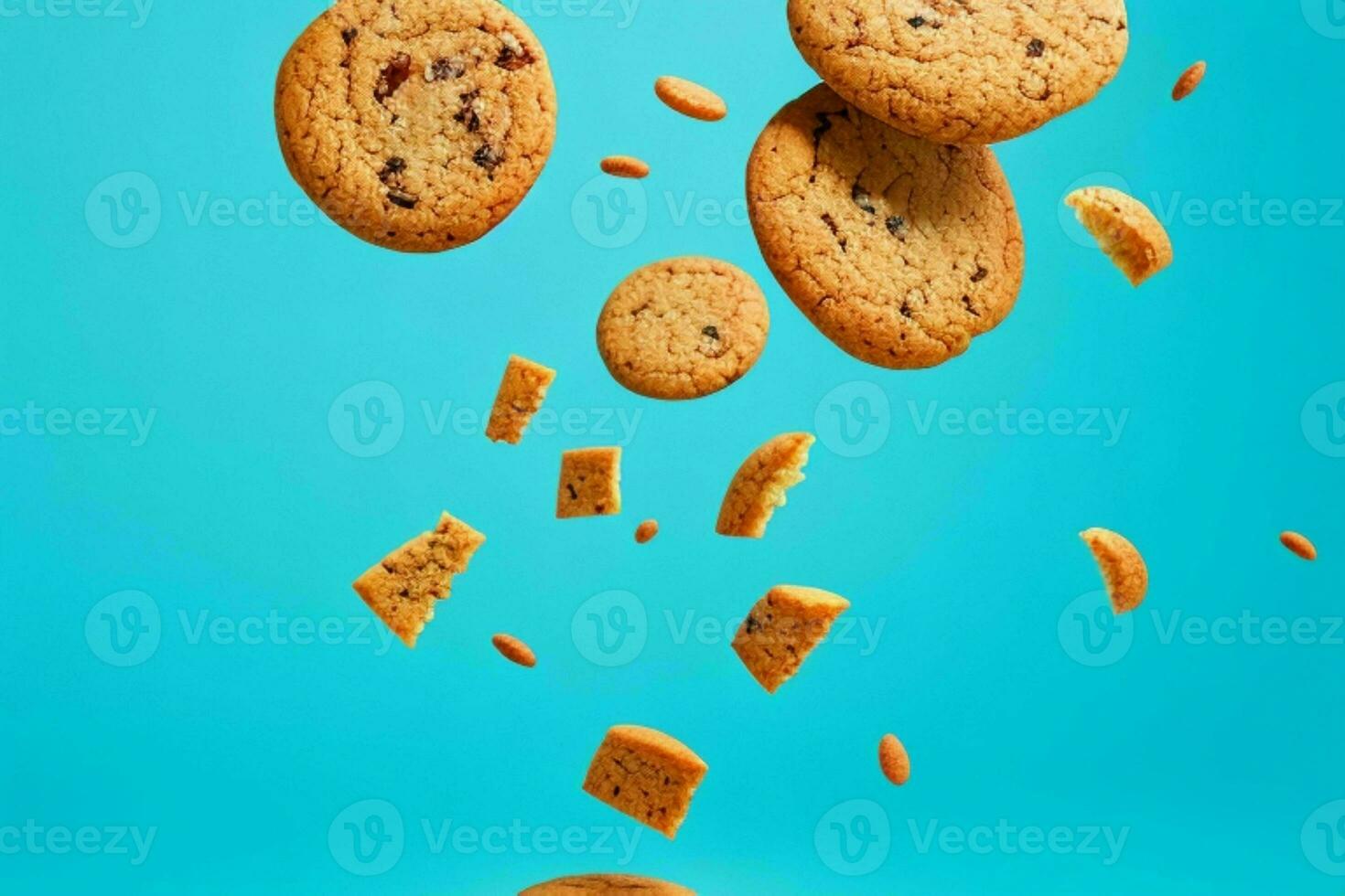 Flying cookies chip cookies. AI Generative Pro Photo