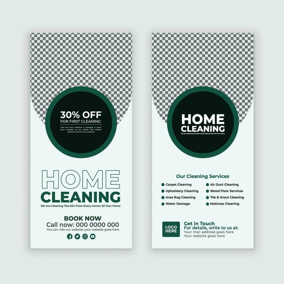 Home cleaning service Dl flyer template, or rack card for roof cleaning, window, office cleaning, junk dust removal, and Multipurpose Cleaning service rack card and leaflet layout vector