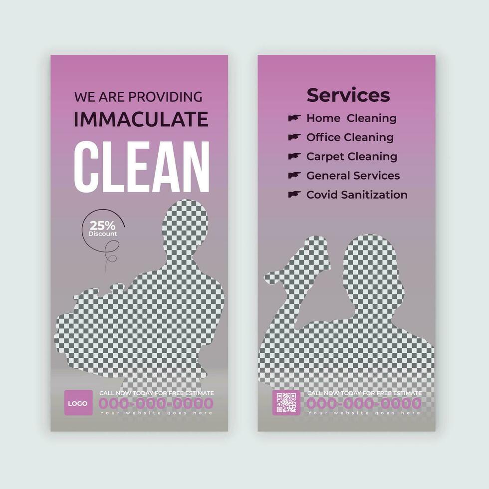 Home cleaning service Dl flyer template, or rack card for roof cleaning, window, office cleaning, junk dust removal, and Multipurpose Cleaning service rack card and leaflet layout vector