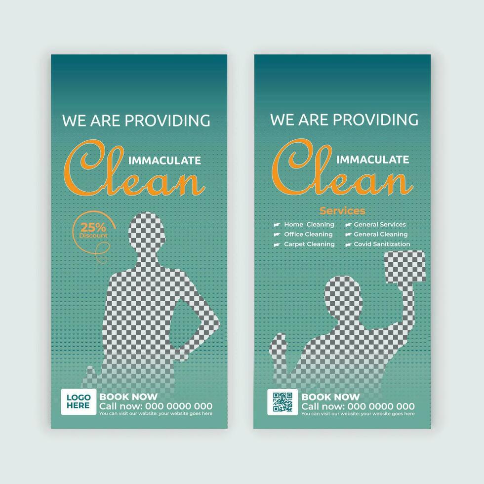 Home cleaning service Dl flyer template, or rack card for roof cleaning, window cleaning, office cleaning, junk dust removal, and Multipurpose Cleaning service rack card and leaflet layout vector