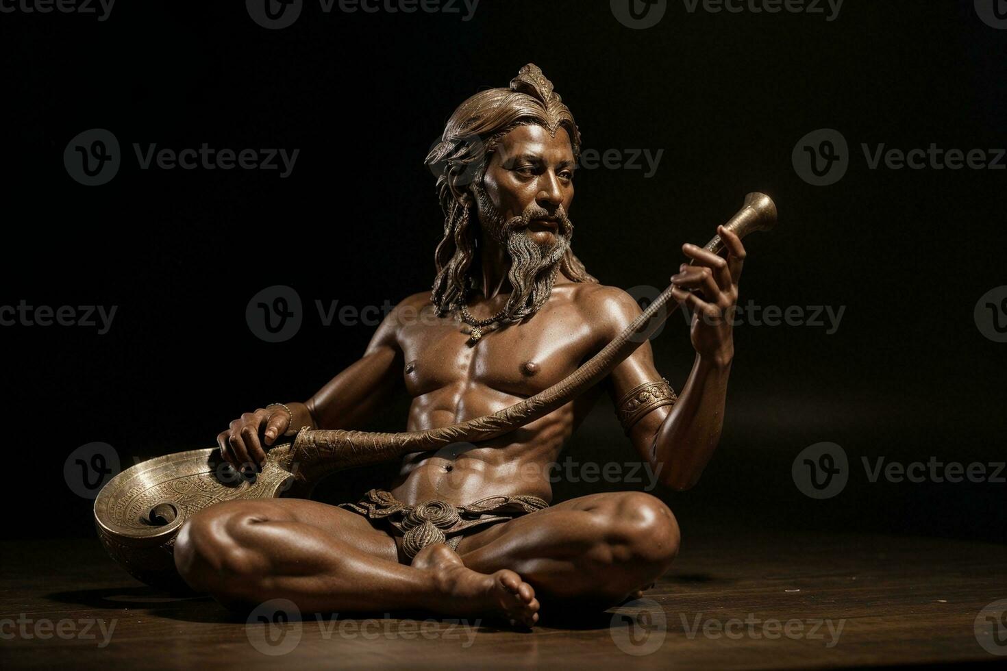 Bronze Sculpture of a Wise Sage with a Shofar. AI Generated. photo