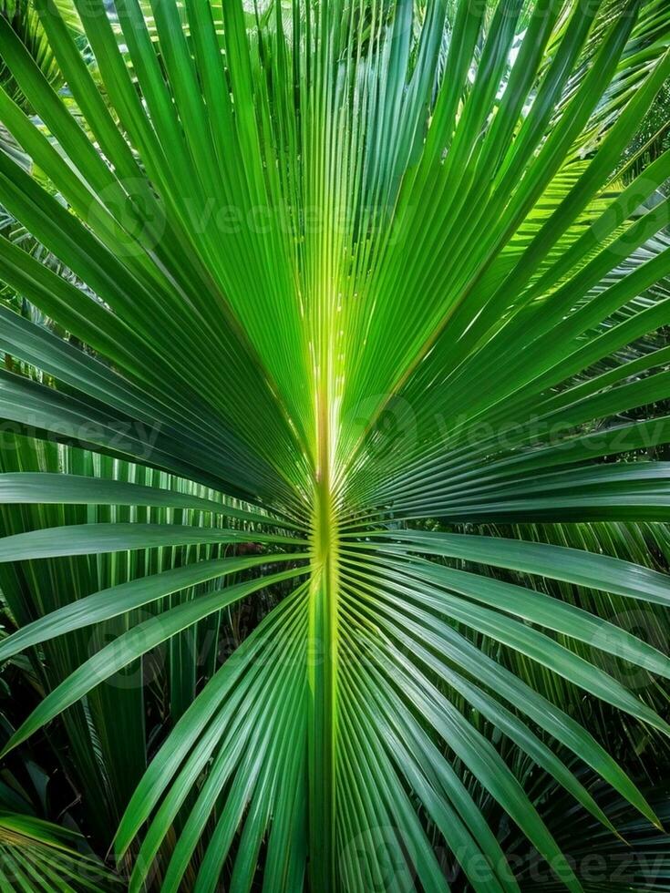 Serene Beauty A Jungle s Palm Leaf. AI Generated. photo