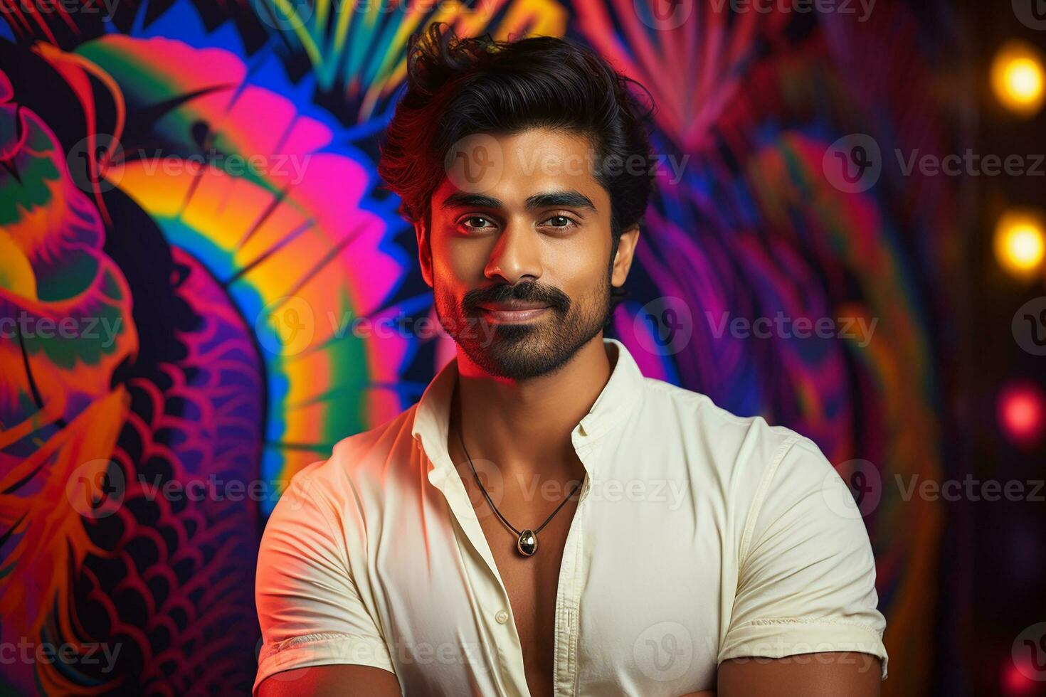 Ai generated Studio portrait of handsome indian man on colour background photo