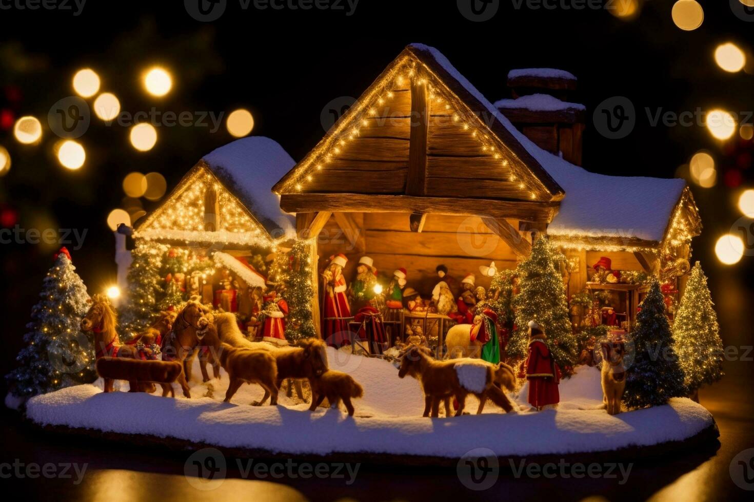 Delicate Christmas Manger Scene Illuminated with Warmth. AI Generated. photo