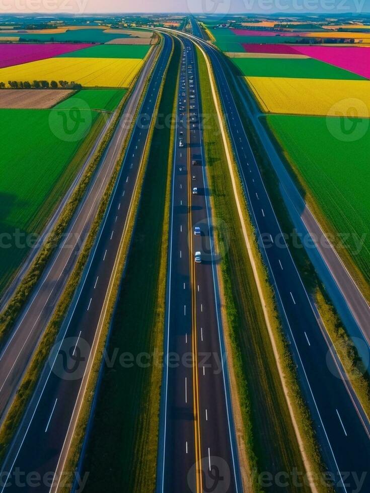 Colorful Collection of Delivery Car Trips on the Highway. AI Generated. photo