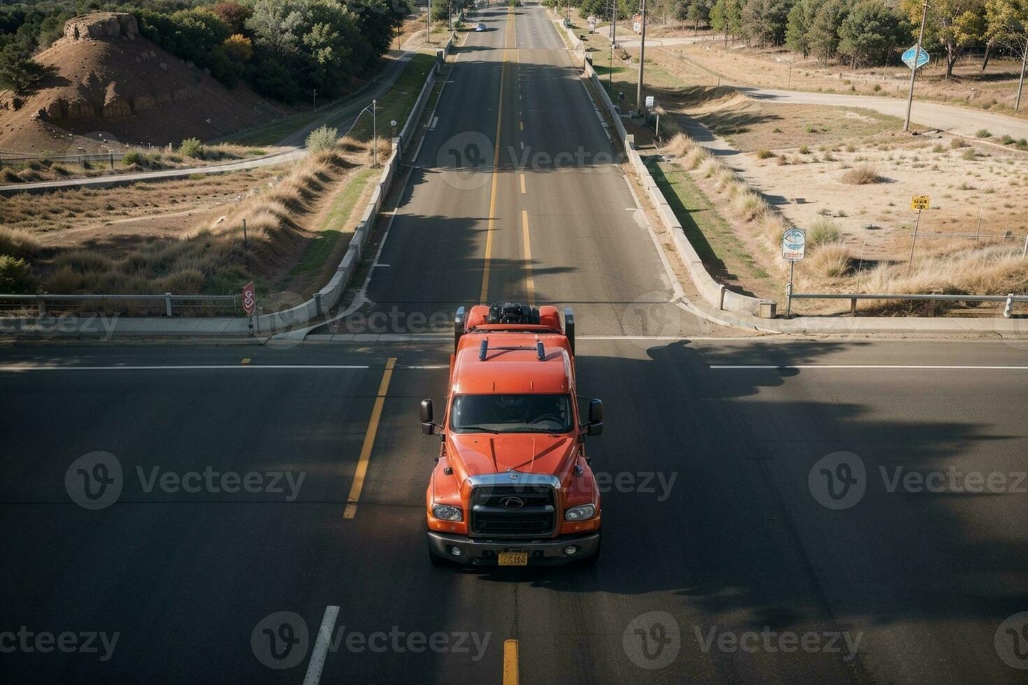 Vibrant Truck Adventure on the Open Road. AI Generated. photo