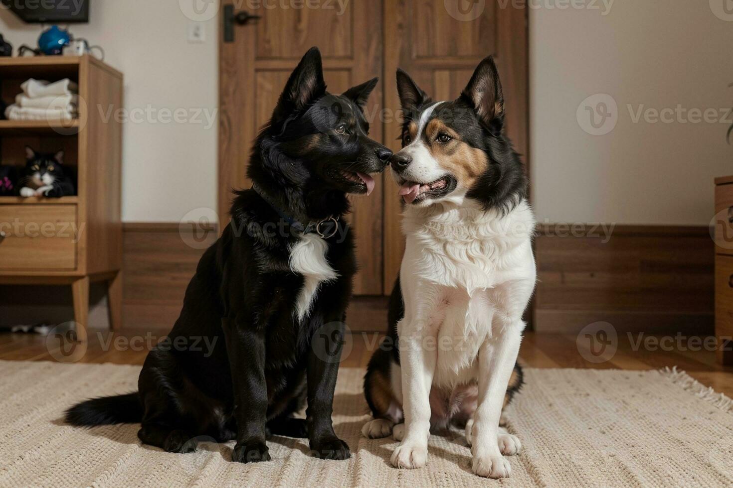 Playful Pack Dog and Cat Together. AI Generated. photo