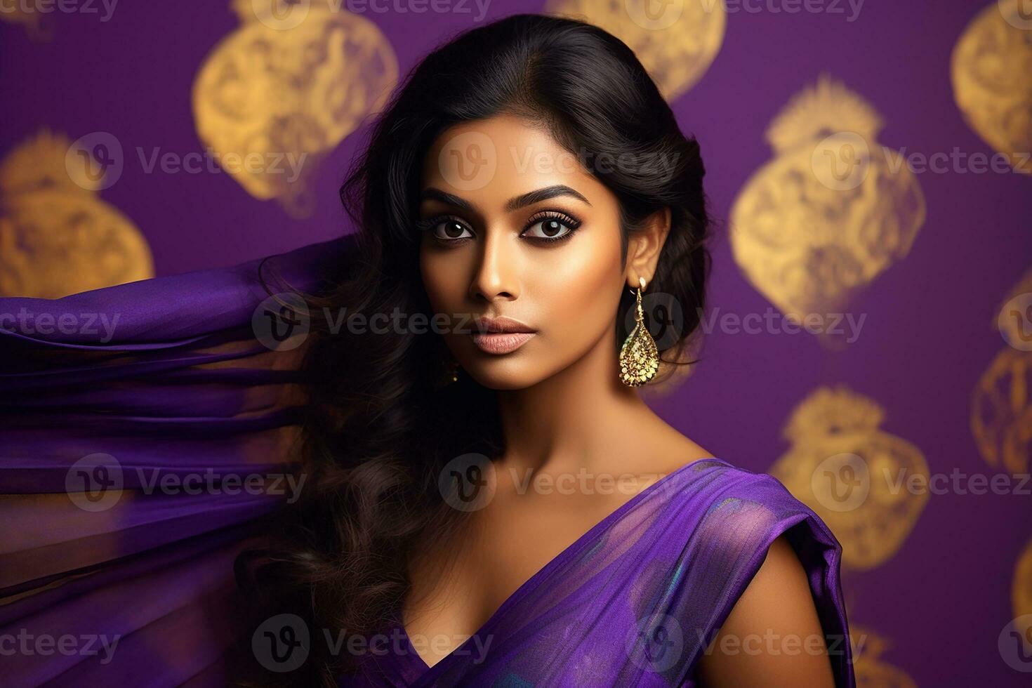 Ai generated Studio portrait of beautiful indian woman in casual and national dress in different colours background photo