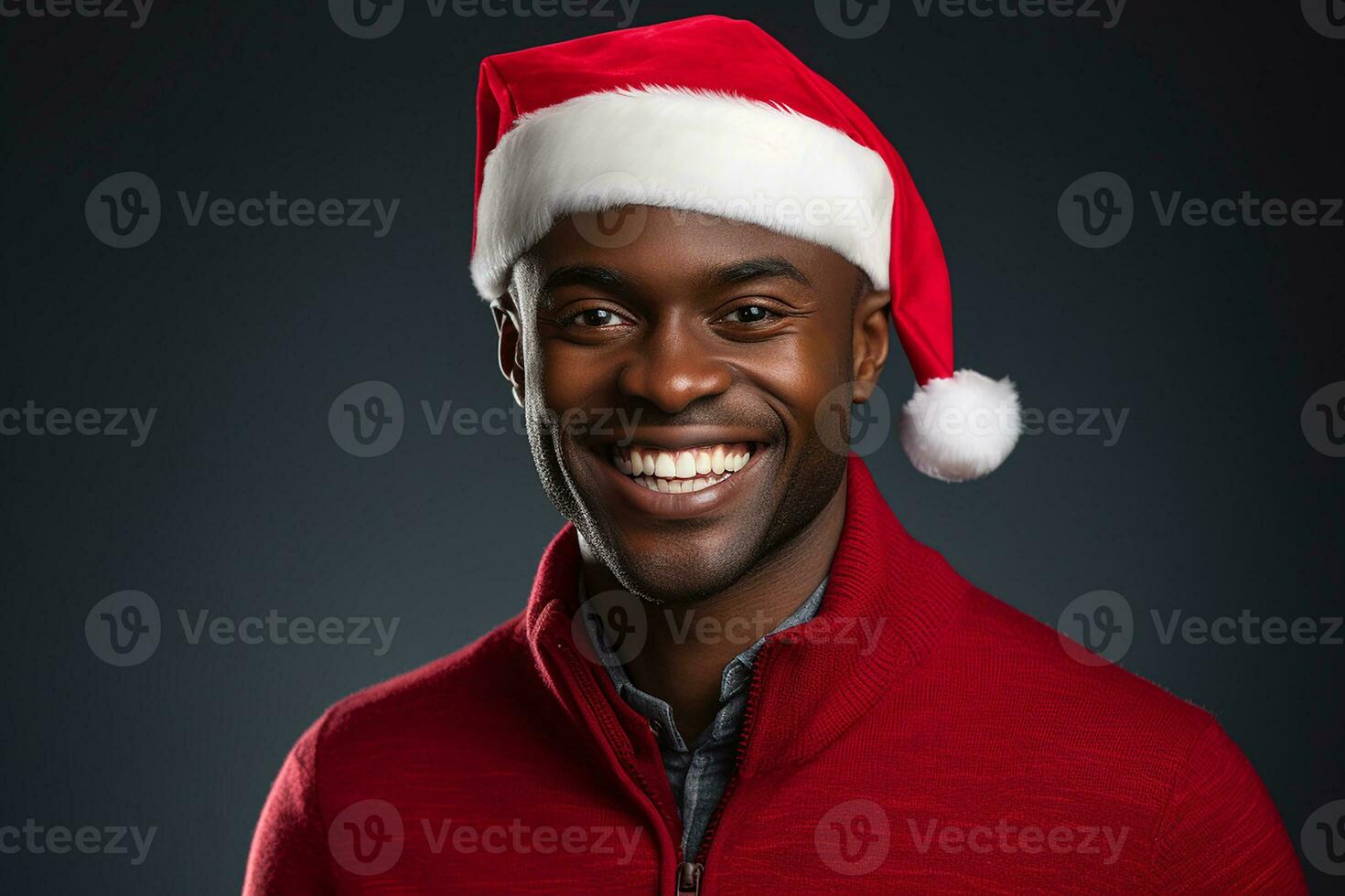 ai generado retrato de hermoso sonriente hombre en Papa Noel claus vistiendo foto