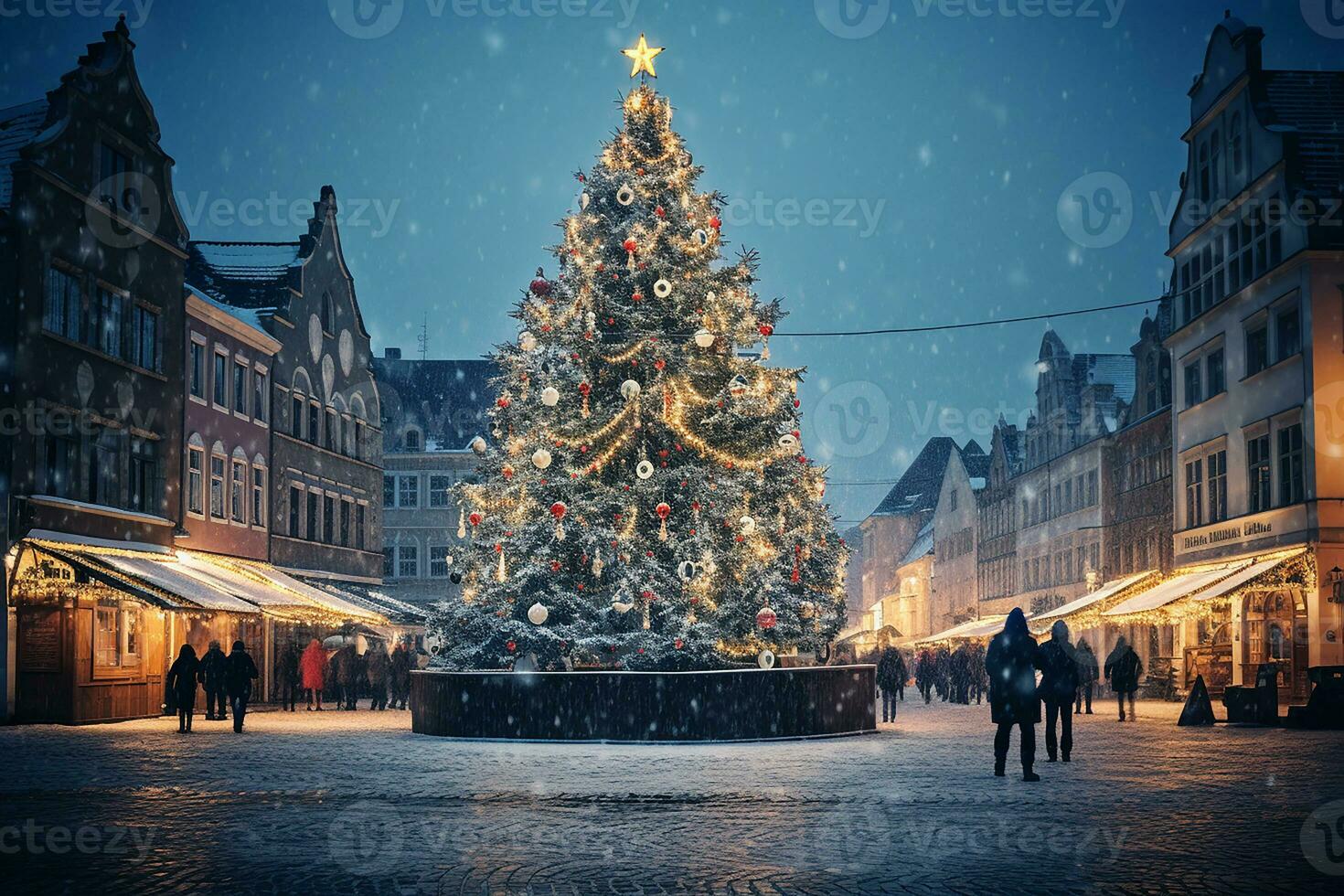 Ai generated Image of christmas celebration tree in modern and classical design in the street and nature and interior photo