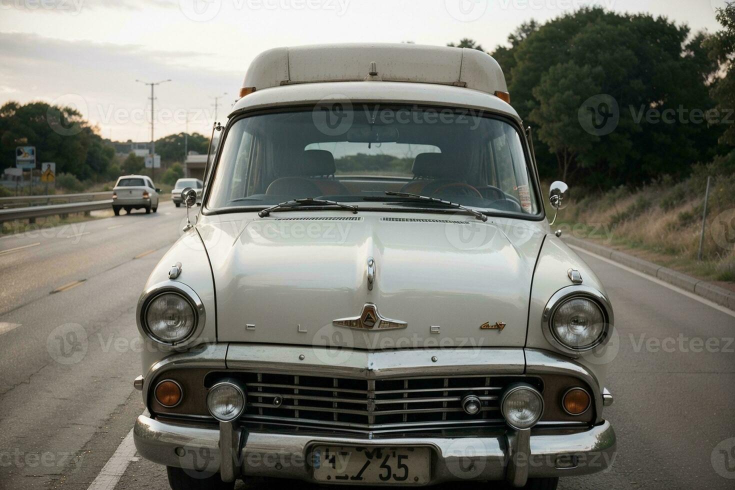 Vintage Delivery Vehicle Speeding on the Highway. AI Generated. photo