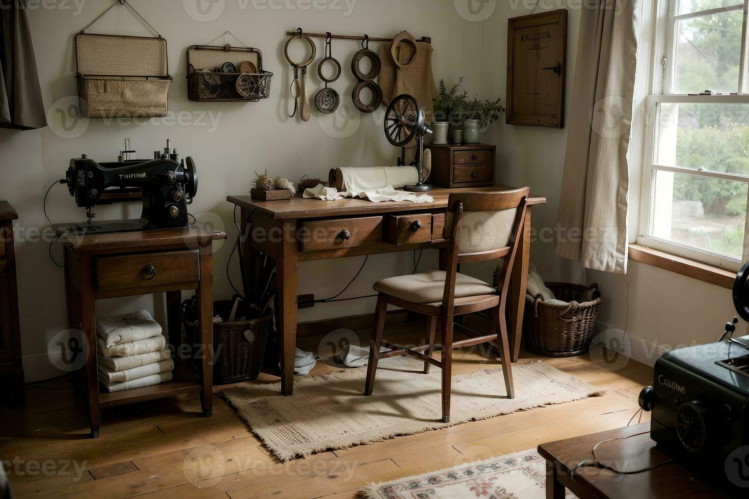Stepping Back in Time Exploring Vintage Sewing Rooms. AI Generated. photo