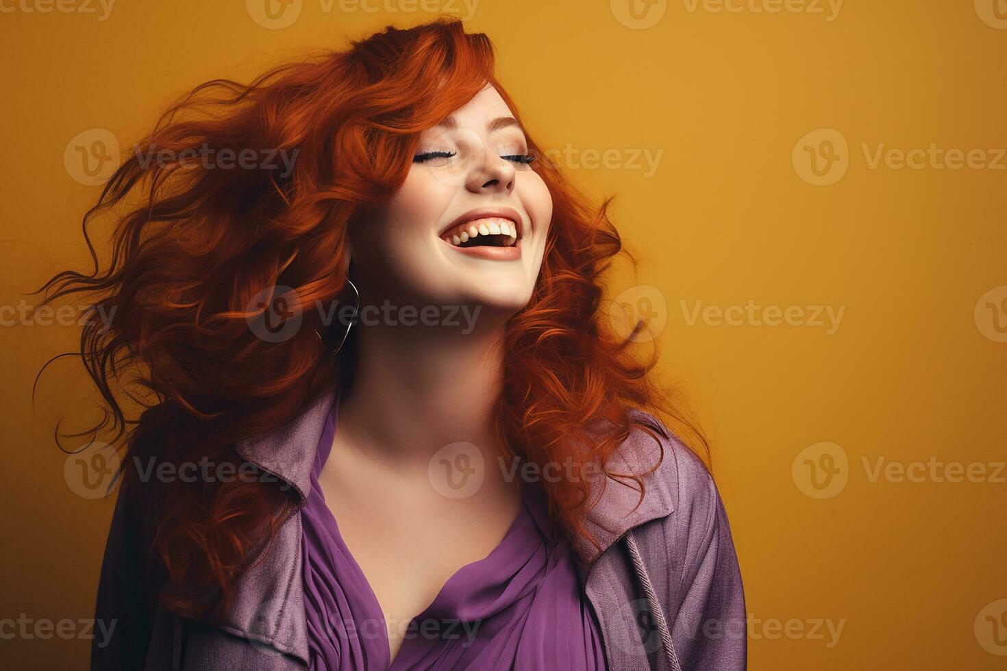 Ai generated Studio portrait of beautiful fat overweighted woman on different colour background photo