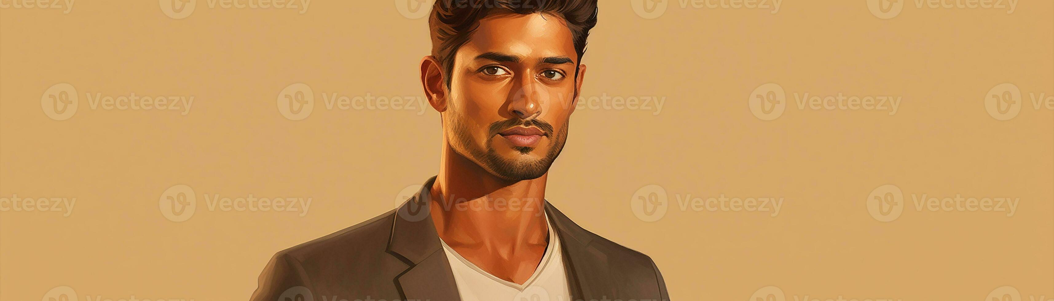 Ai generated Studio portrait of handsome indian man on colour background photo