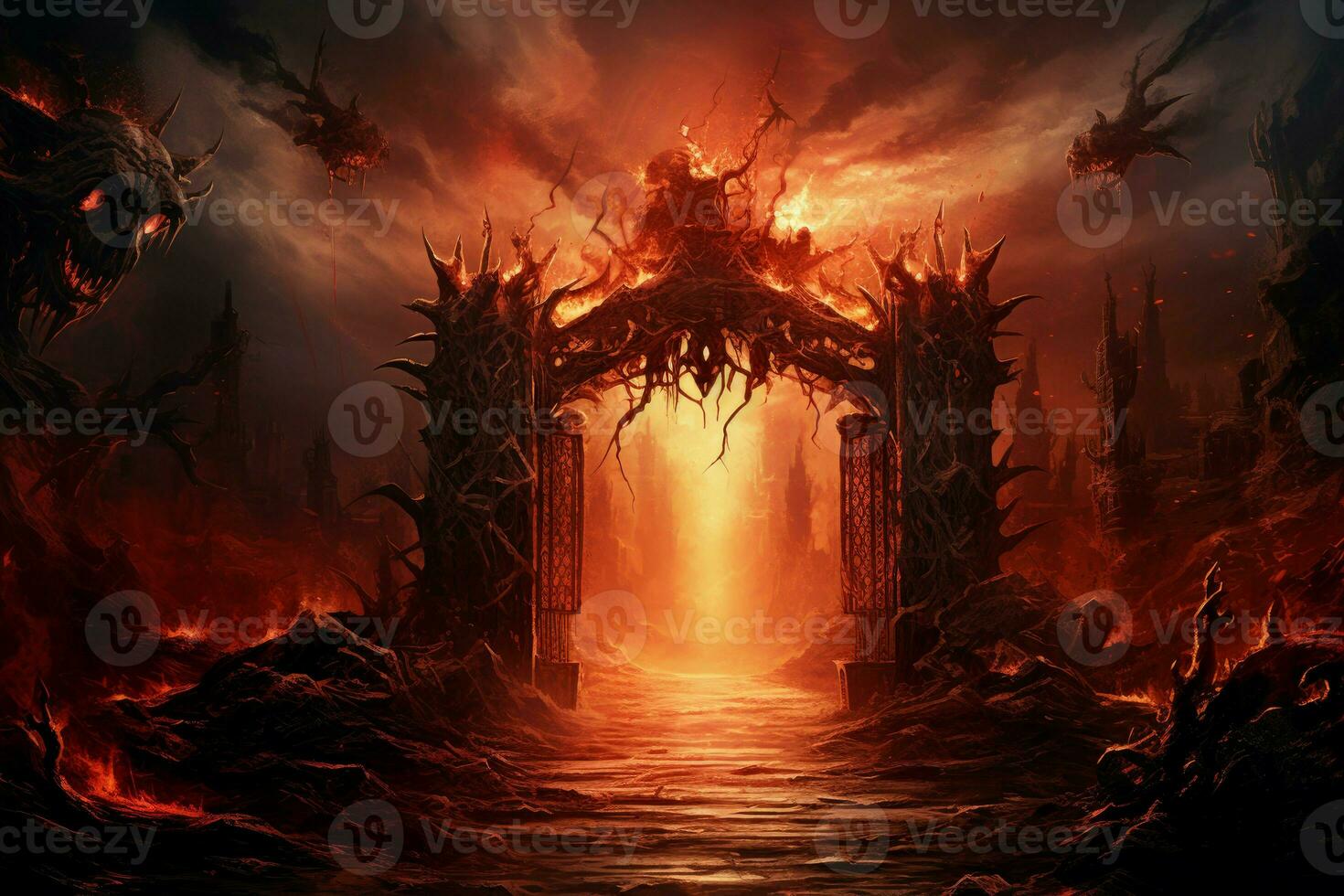 Relentless Gate fire hell. Generate Ai photo