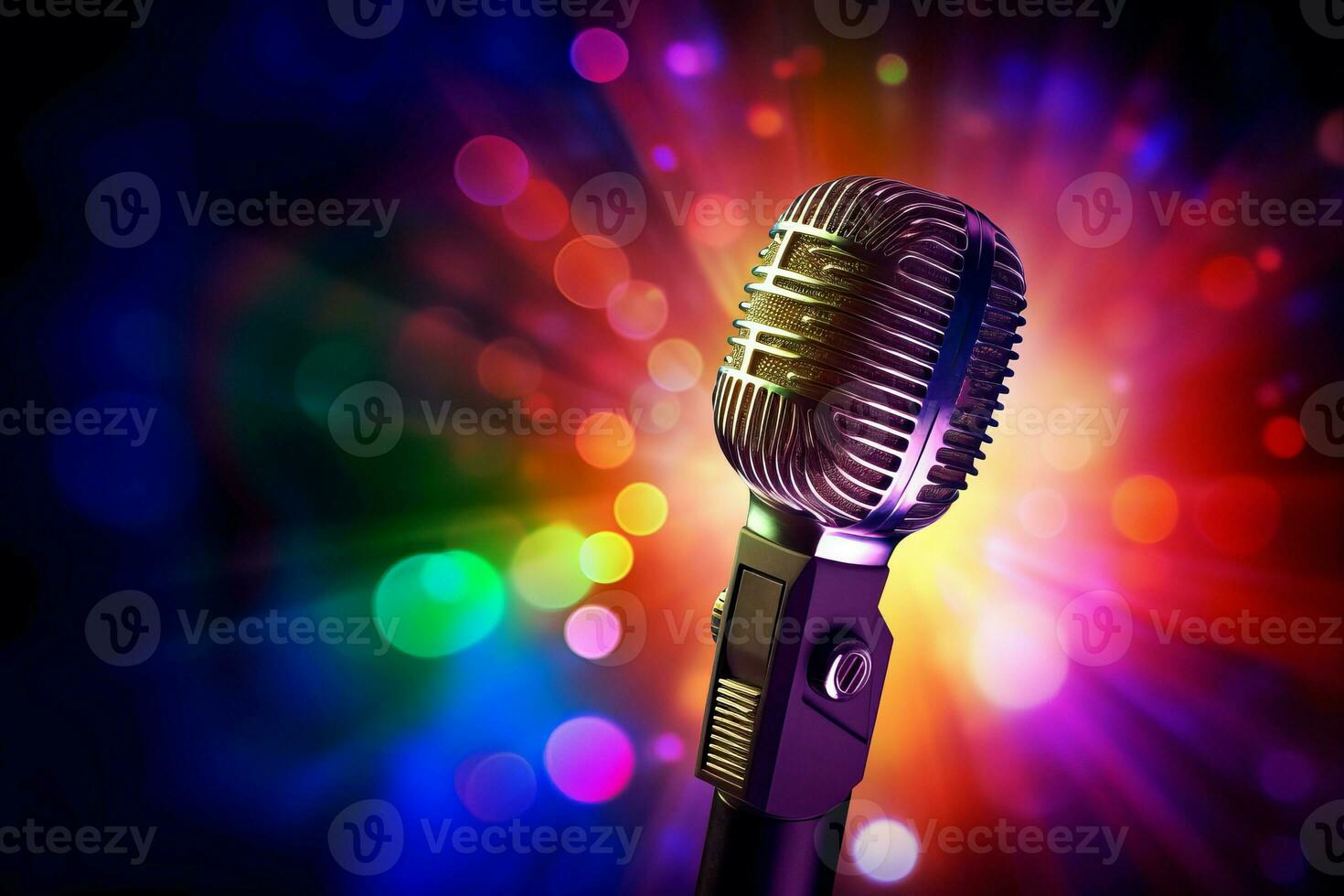 Singing microphone on colorful background. Generate ai photo