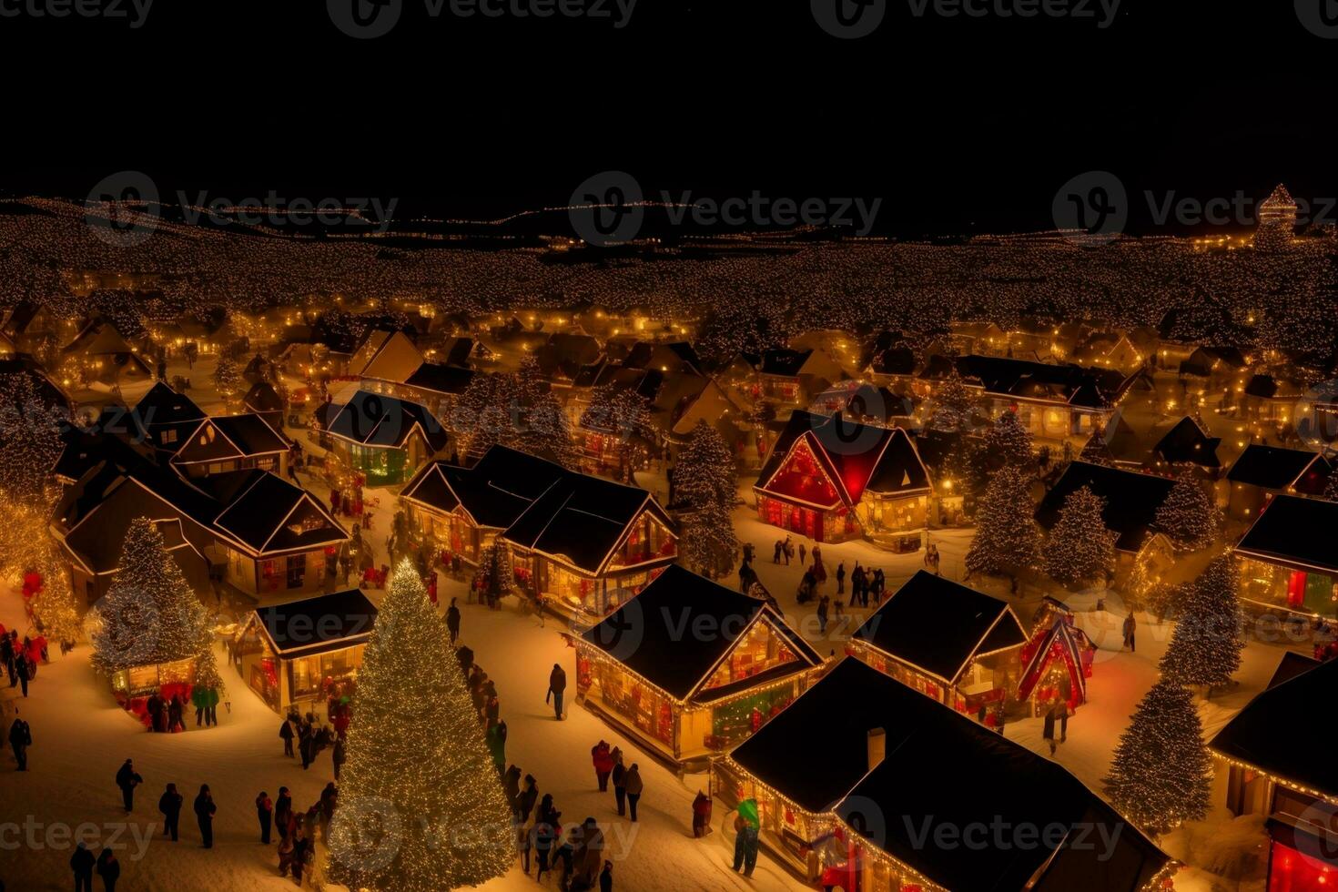 Illuminating the Night Enchanting Christmas Village Lanterns for a Cozy Holiday Ambience. AI Generated. photo