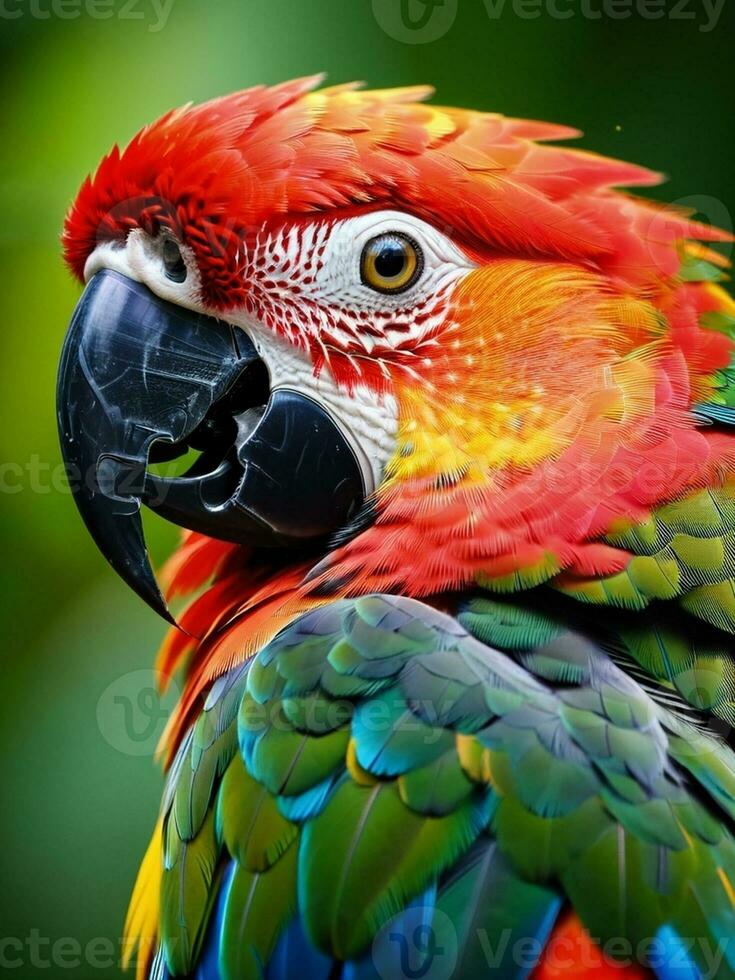 Exquisite Closeup of a Colorful Parrot s Feathers. AI Generated. photo
