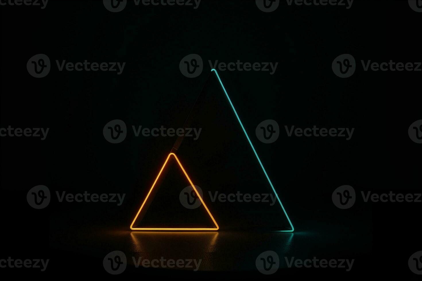 Neon Triangle Light Illuminating the Darkness. AI Generated. photo