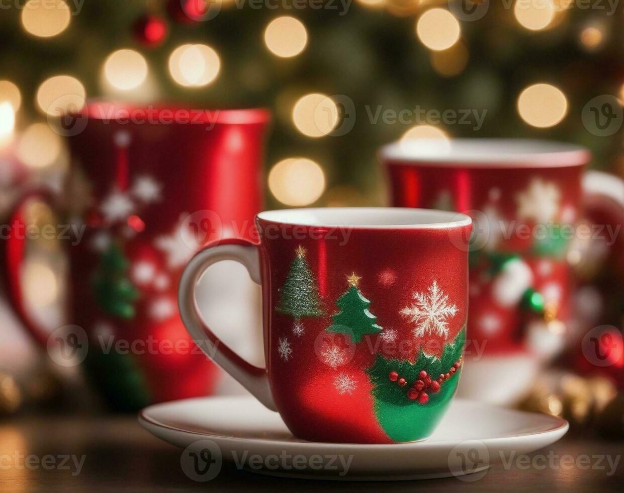 Festive Christmas Mugs A Delightful Sip of Holiday Cheer. AI Generated. photo