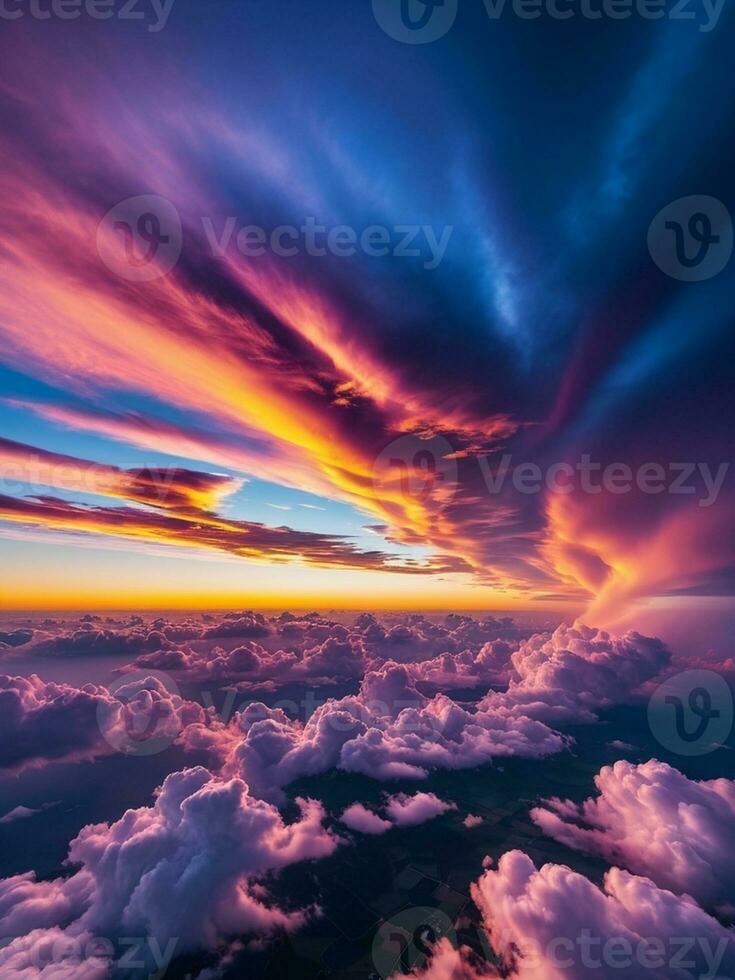 Majestic Clouds at Sunset A Captivating Sky Display. AI Generated. photo