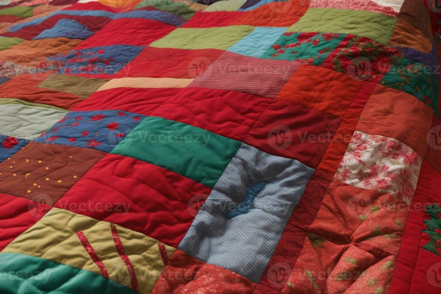 Handcrafted Holiday Comfort Christmas Patchwork Quilts to Warm Your Heart. AI Generated. photo