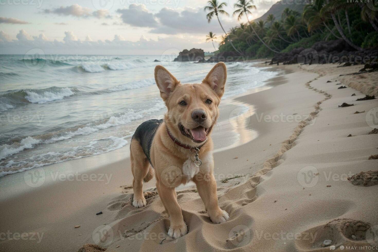 Beach Bliss A Dog s Hawaiian Adventure. AI Generated. photo