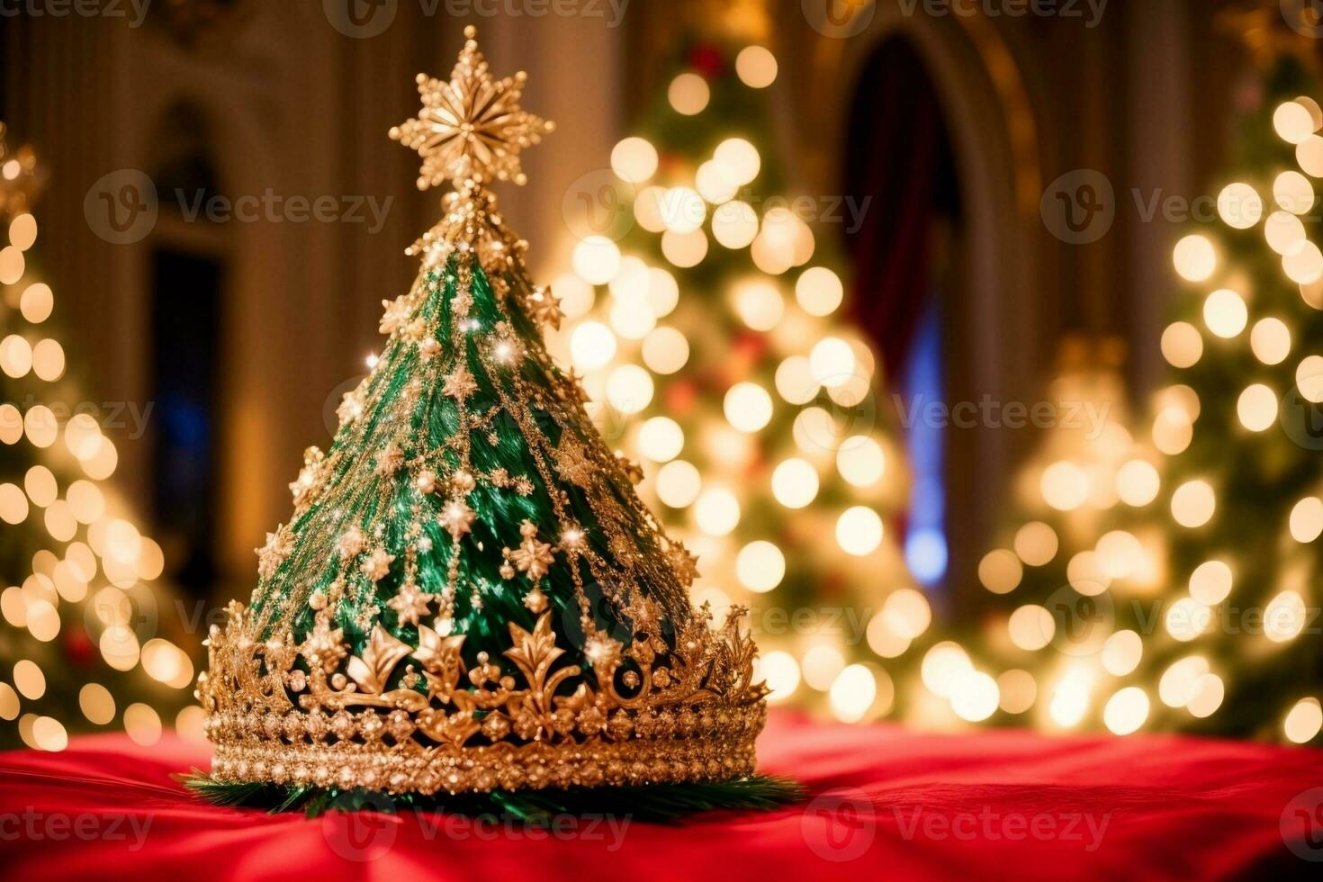 Crowned in Sparkles Shimmering Tinsel Crowns for a Festive Holiday Look. AI Generated. photo