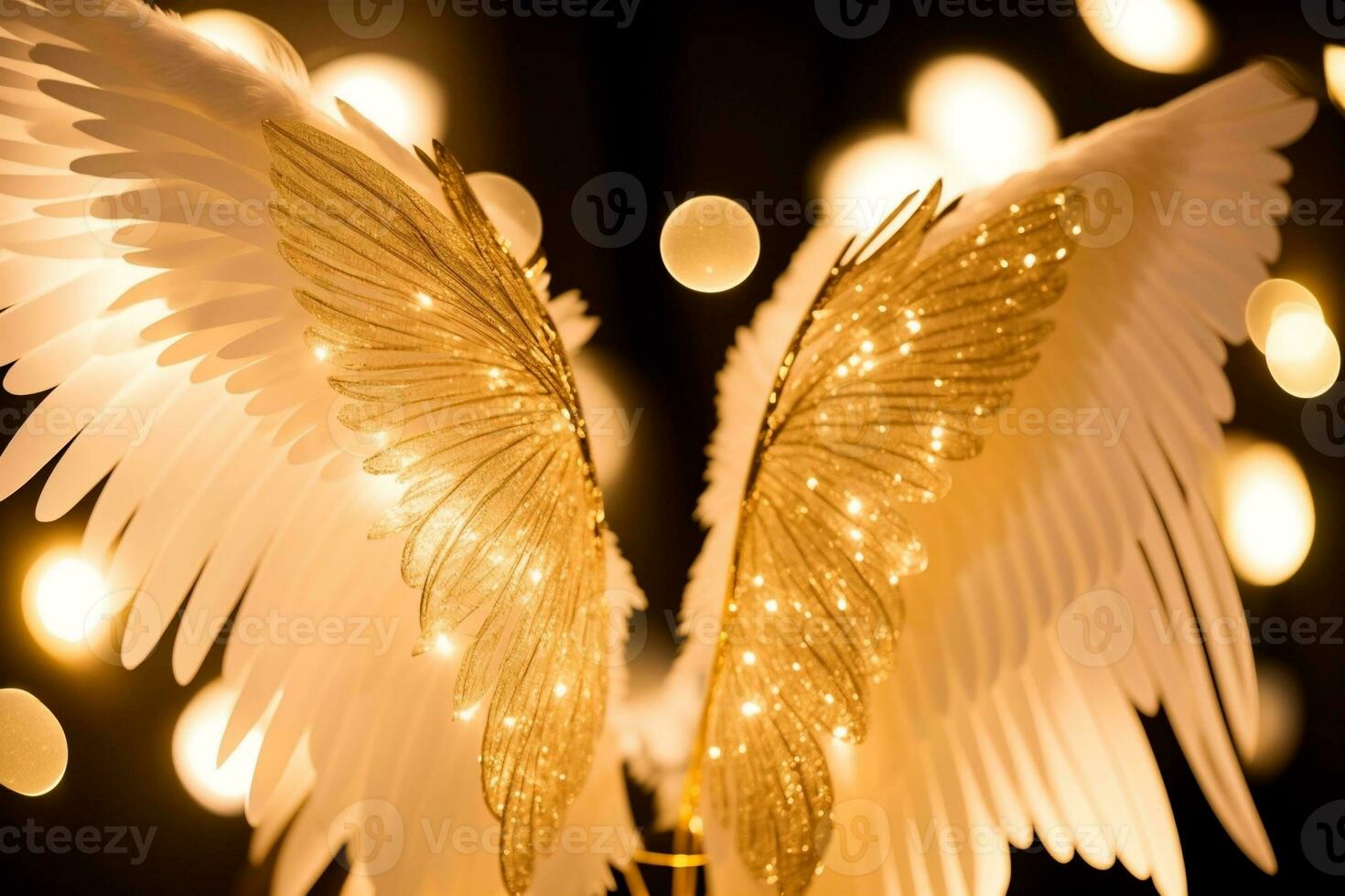 celestial ángel alas decoraciones en brillante delicadeza. ai generado. foto