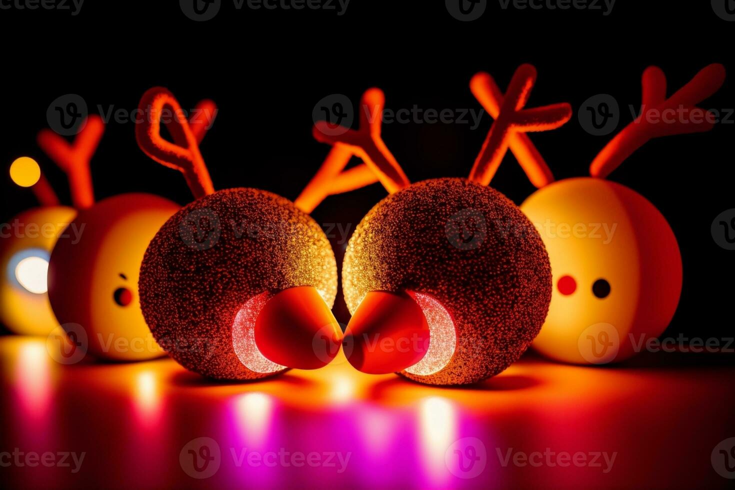 Guiding Lights Illuminating the Holiday Spirit with Light Up Rudolph Noses. AI Generated. photo