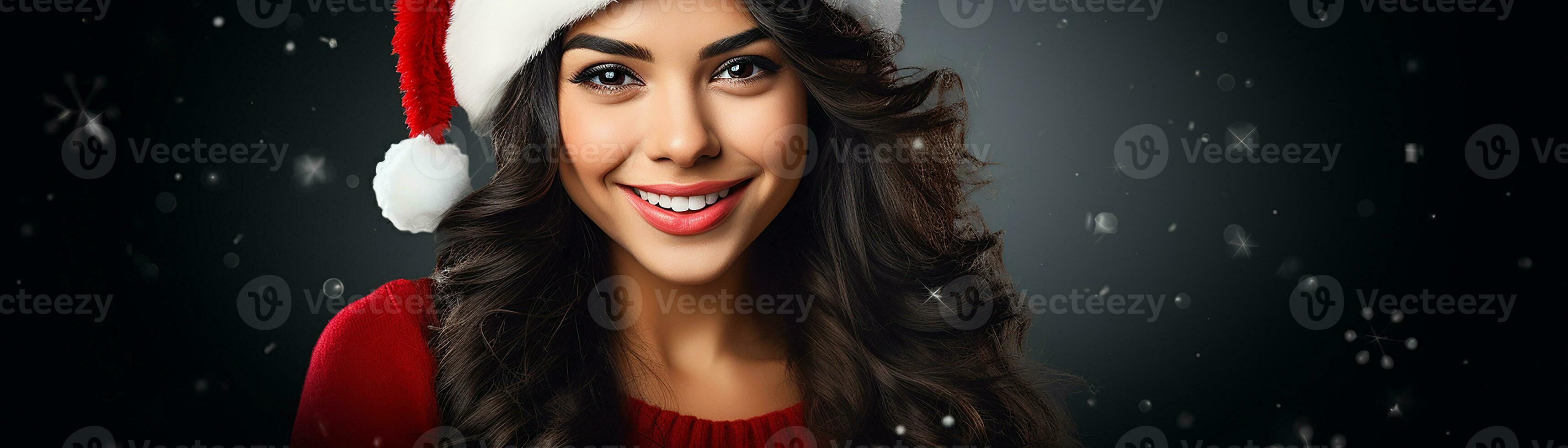 Ai generated portrait of beautiful smiling woman in santa claus wearing photo