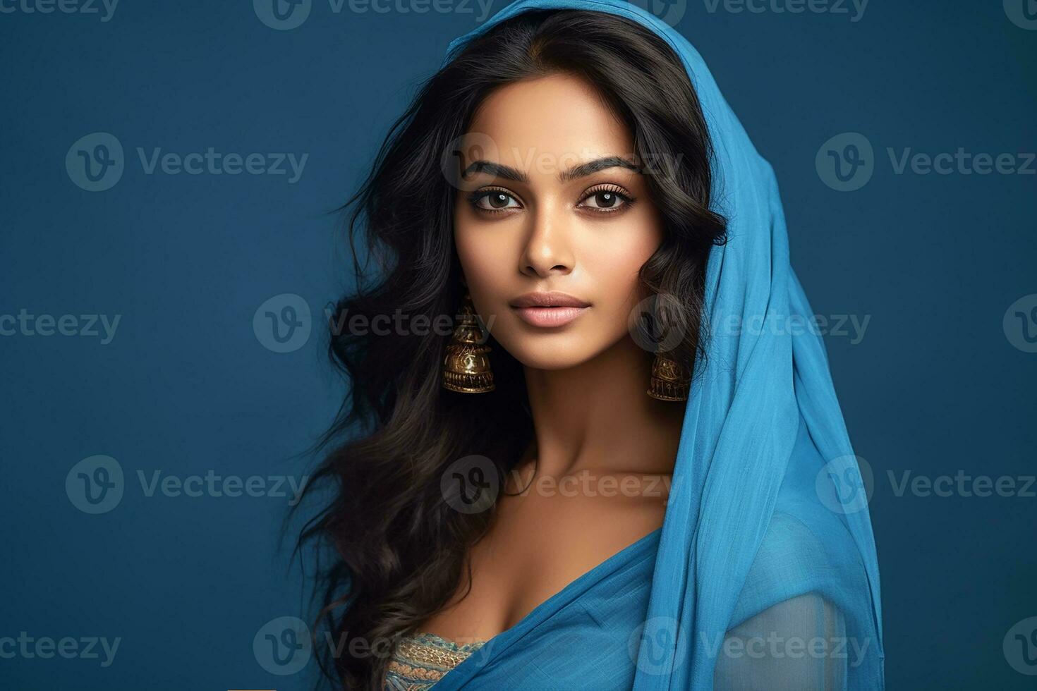 Ai generated Studio portrait of beautiful indian woman in casual and national dress in different colours background photo