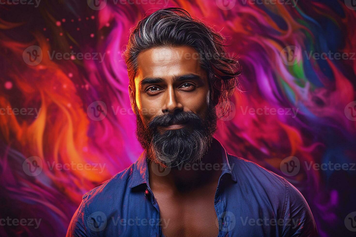 Ai generated Studio portrait of handsome indian man on colour background photo