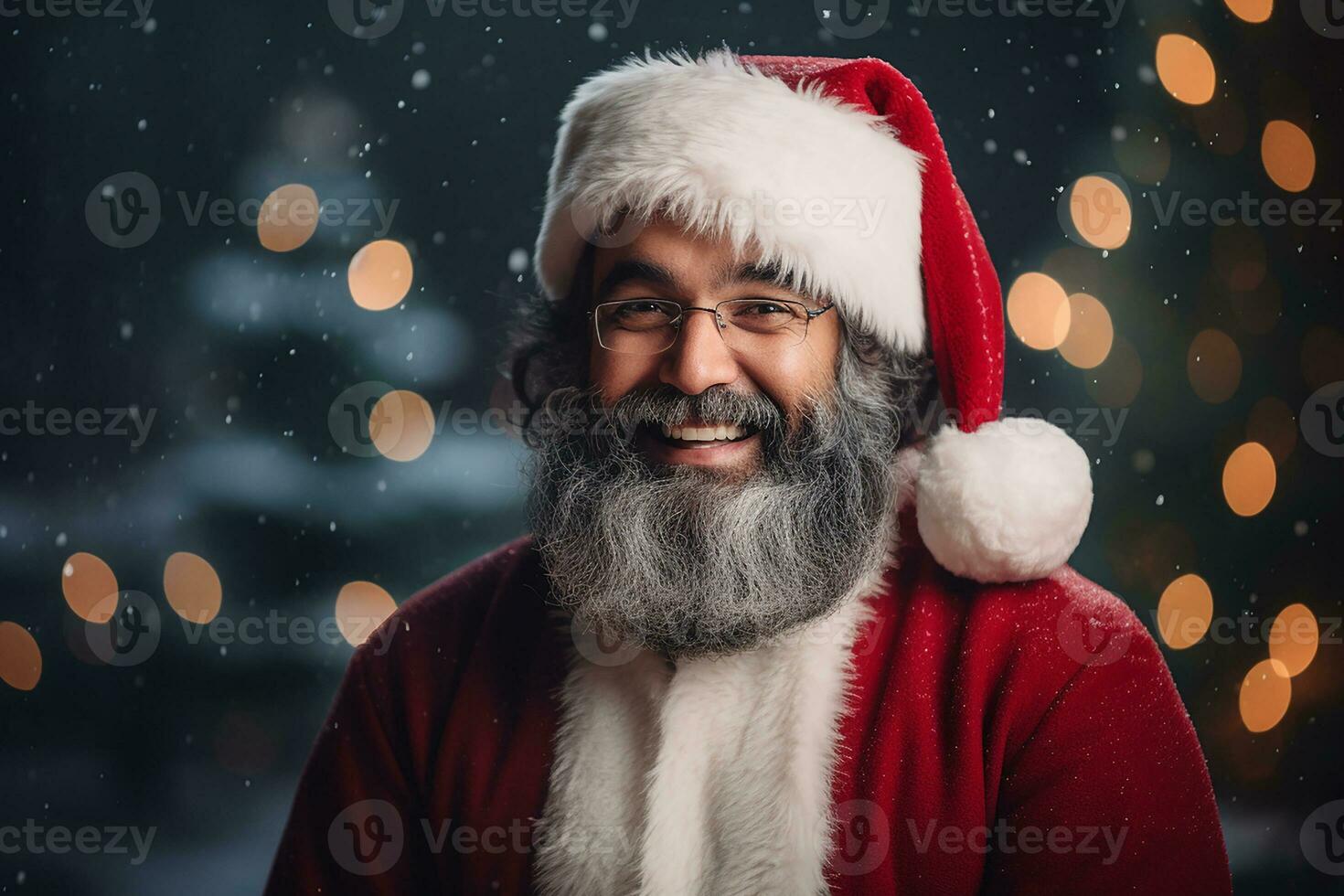 Ai generated portrait of handsome smiling man in santa claus wearing photo