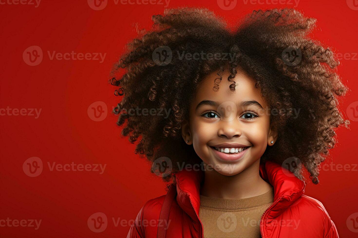 Ai generated studio portrait of cute little curly african girl on different colours background photo