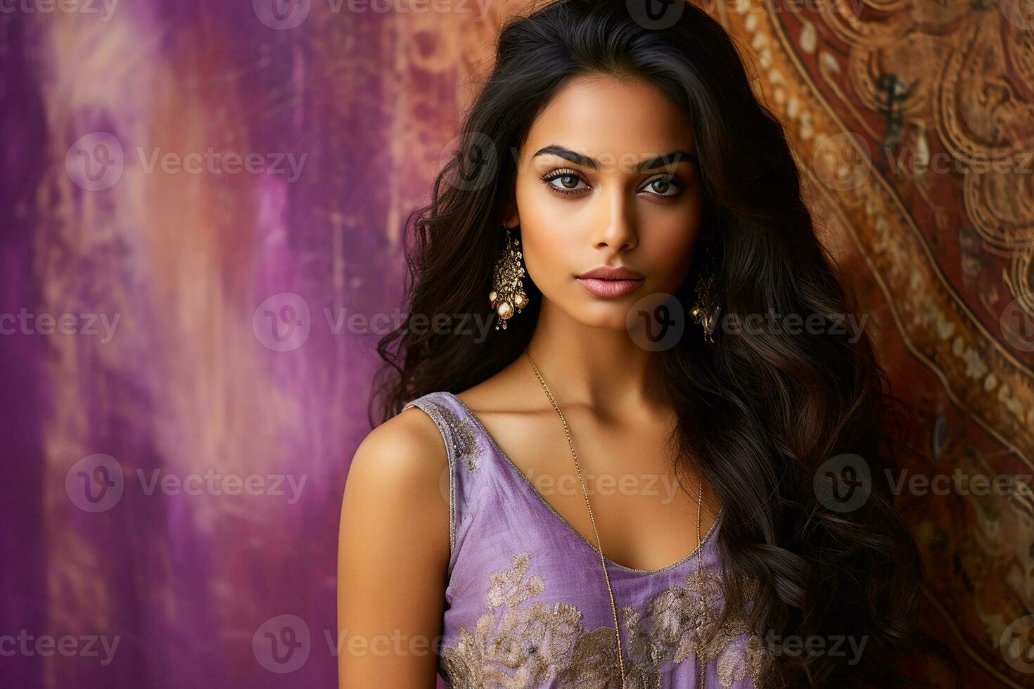 Ai generated Studio portrait of beautiful indian woman in casual and national dress in different colours background photo