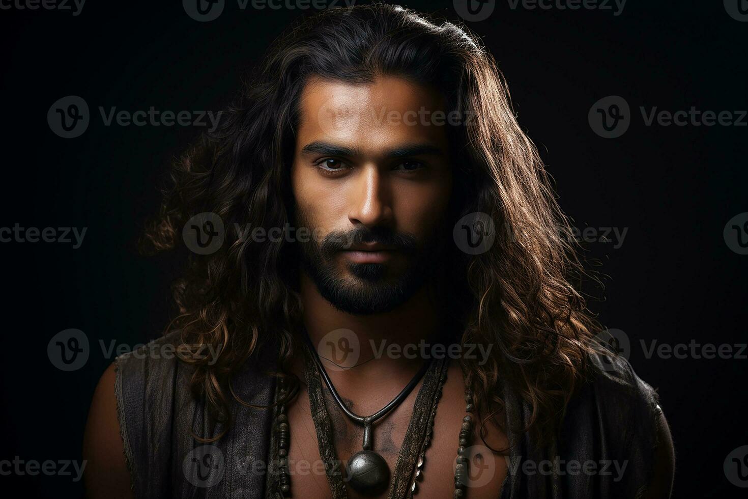 Ai generated Studio portrait of handsome indian man on colour background photo