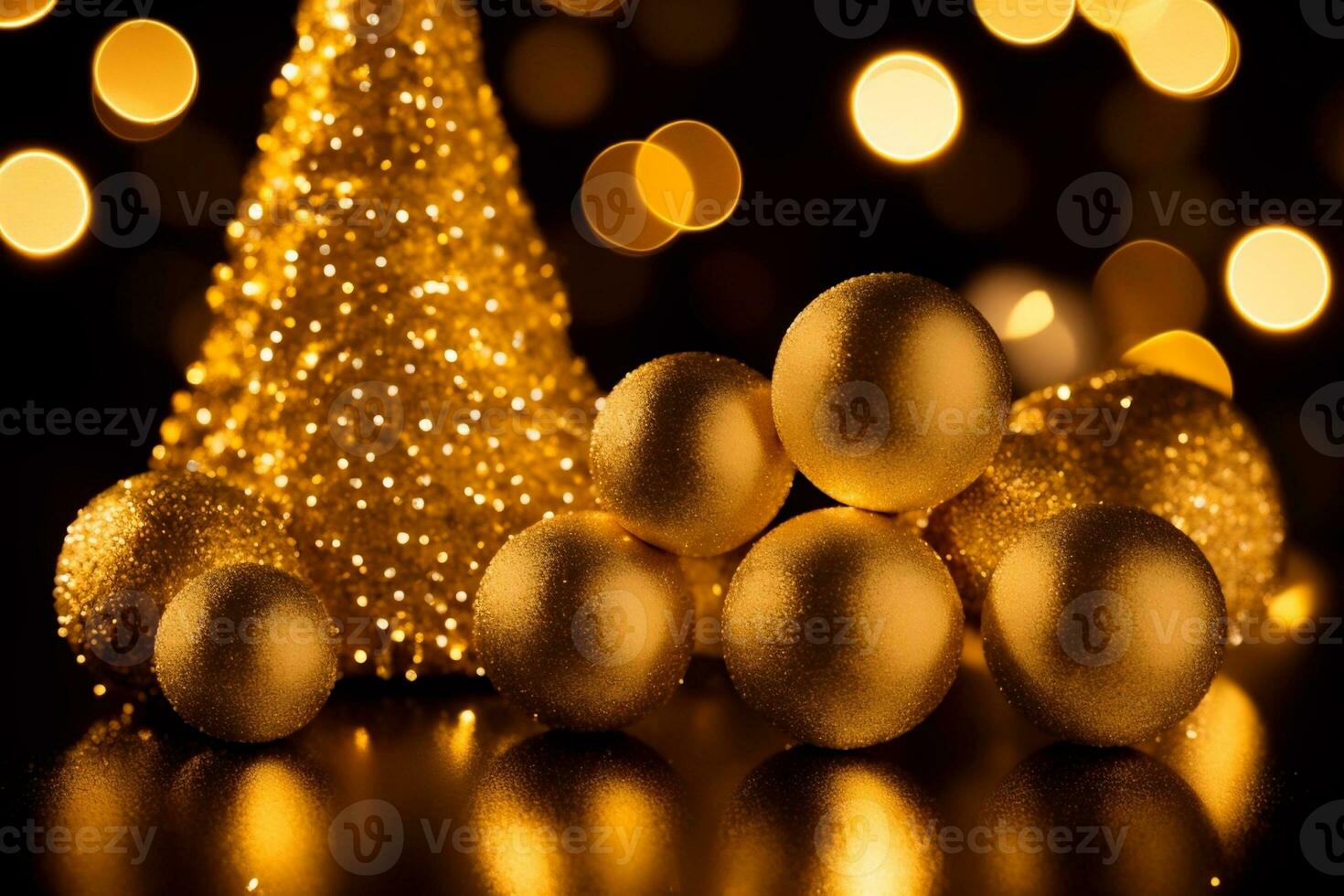 Glittering Gold Capturing the Magic of Christmas Tree Beads. AI Generated. photo