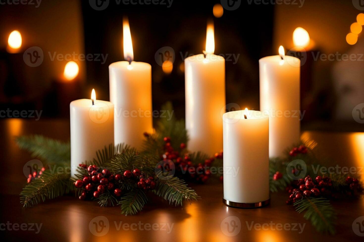 Festive Glow of Christmas Candles. AI Generated. photo