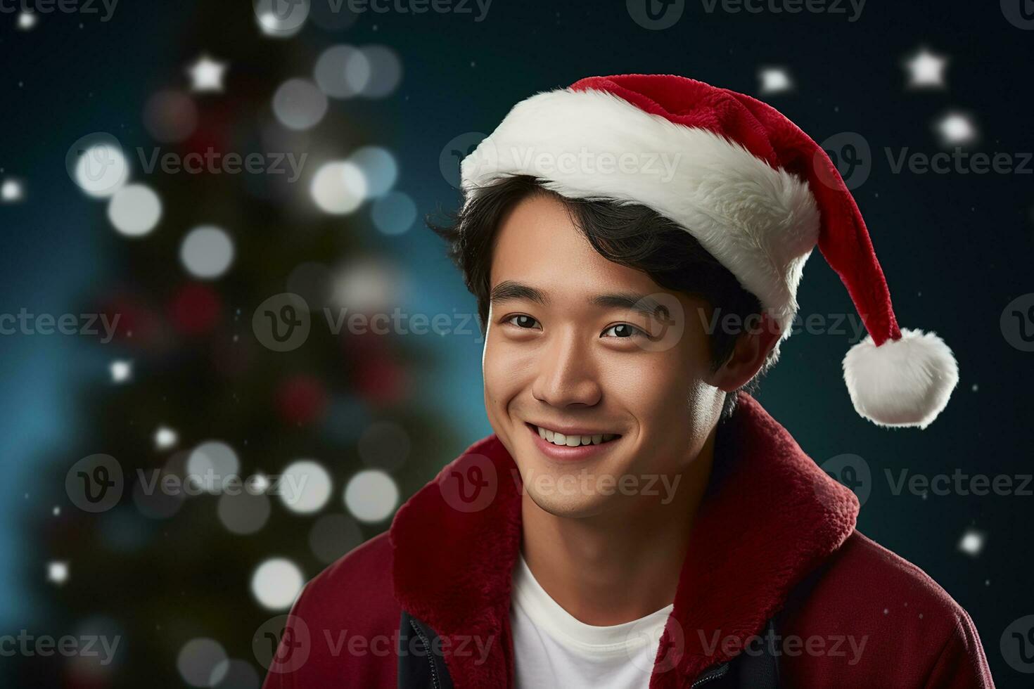 Ai generated portrait of handsome smiling man in santa claus wearing photo