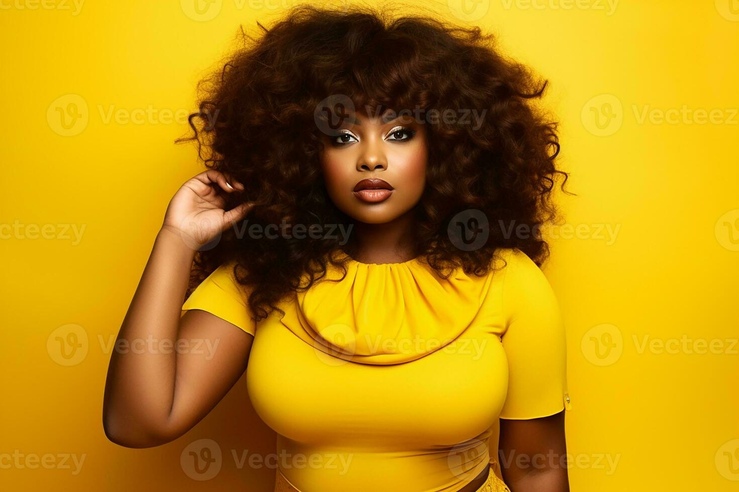 Ai generated Studio portrait of beautiful fat overweighted woman on different colour background photo