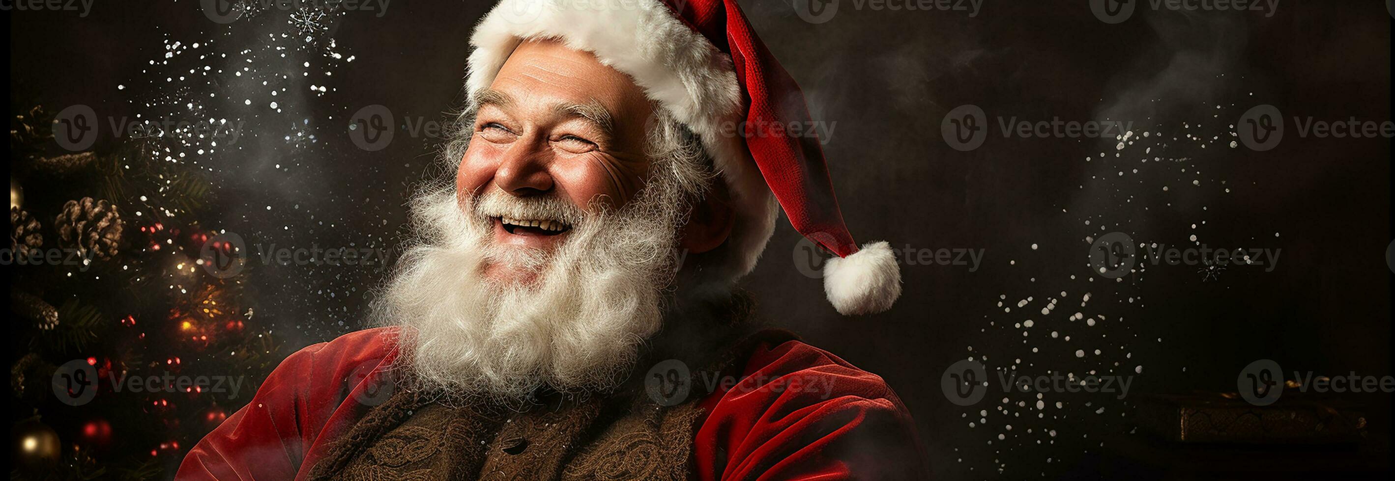 ai generado retrato de hermoso sonriente hombre en Papa Noel claus vistiendo foto