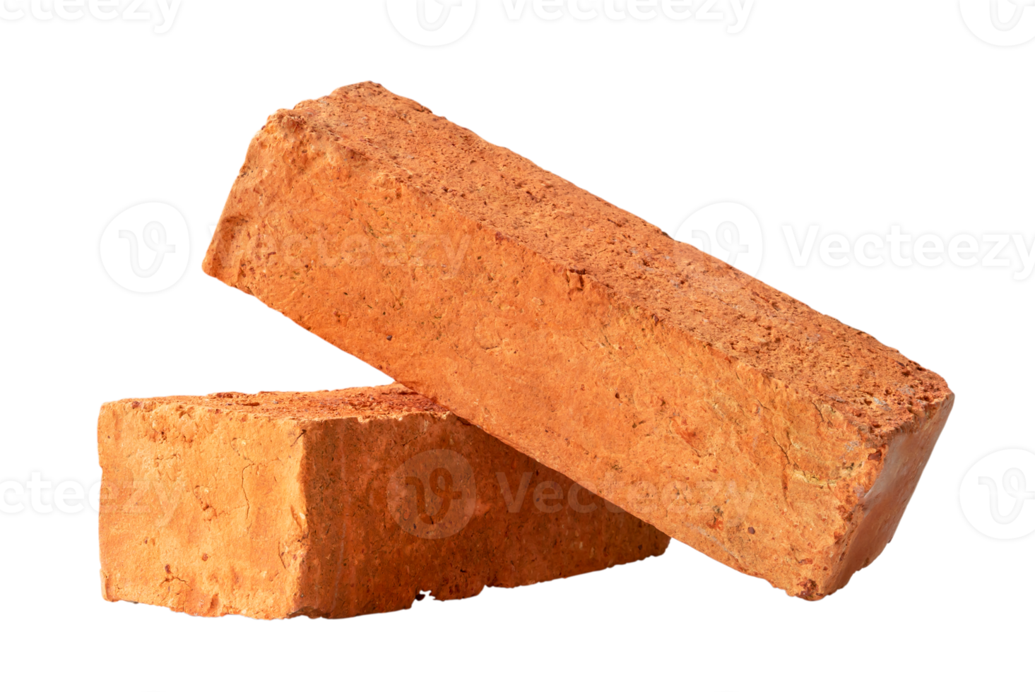 Cracked old red or orange bricks in stack isolated with clipping path in png file format
