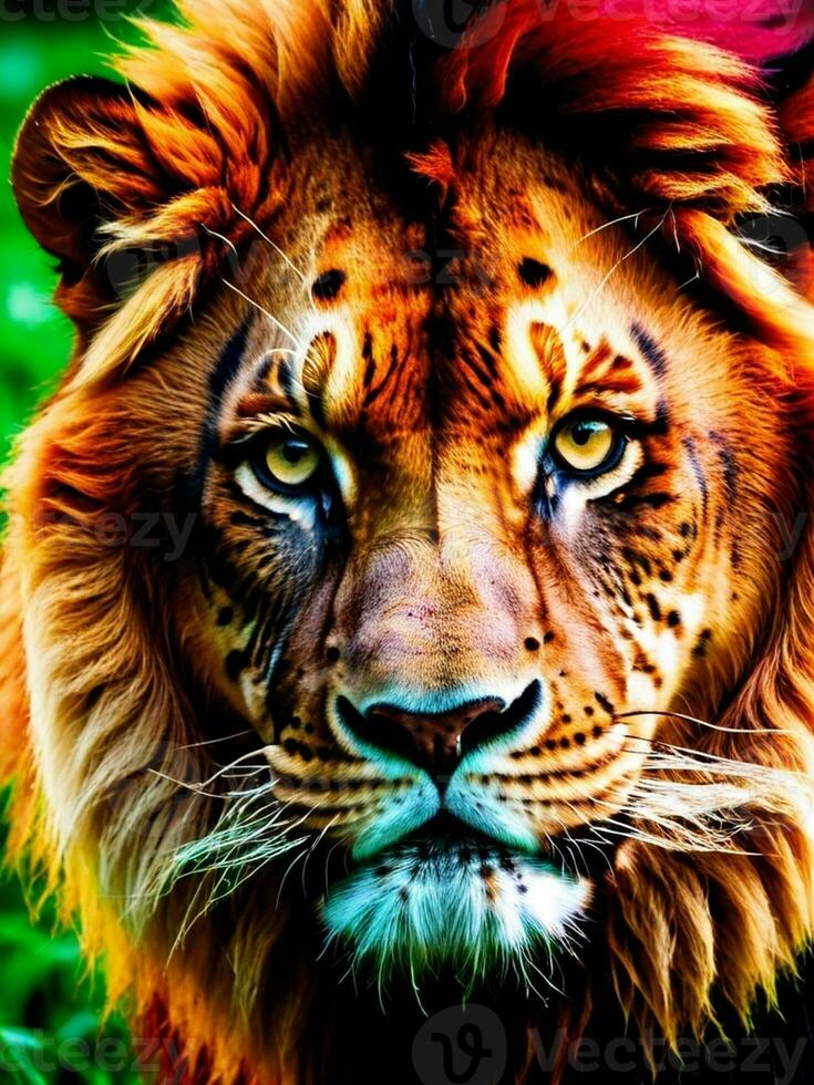 Regal and Fierce Vibrant Red Lions and Tigers. AI Generated. photo