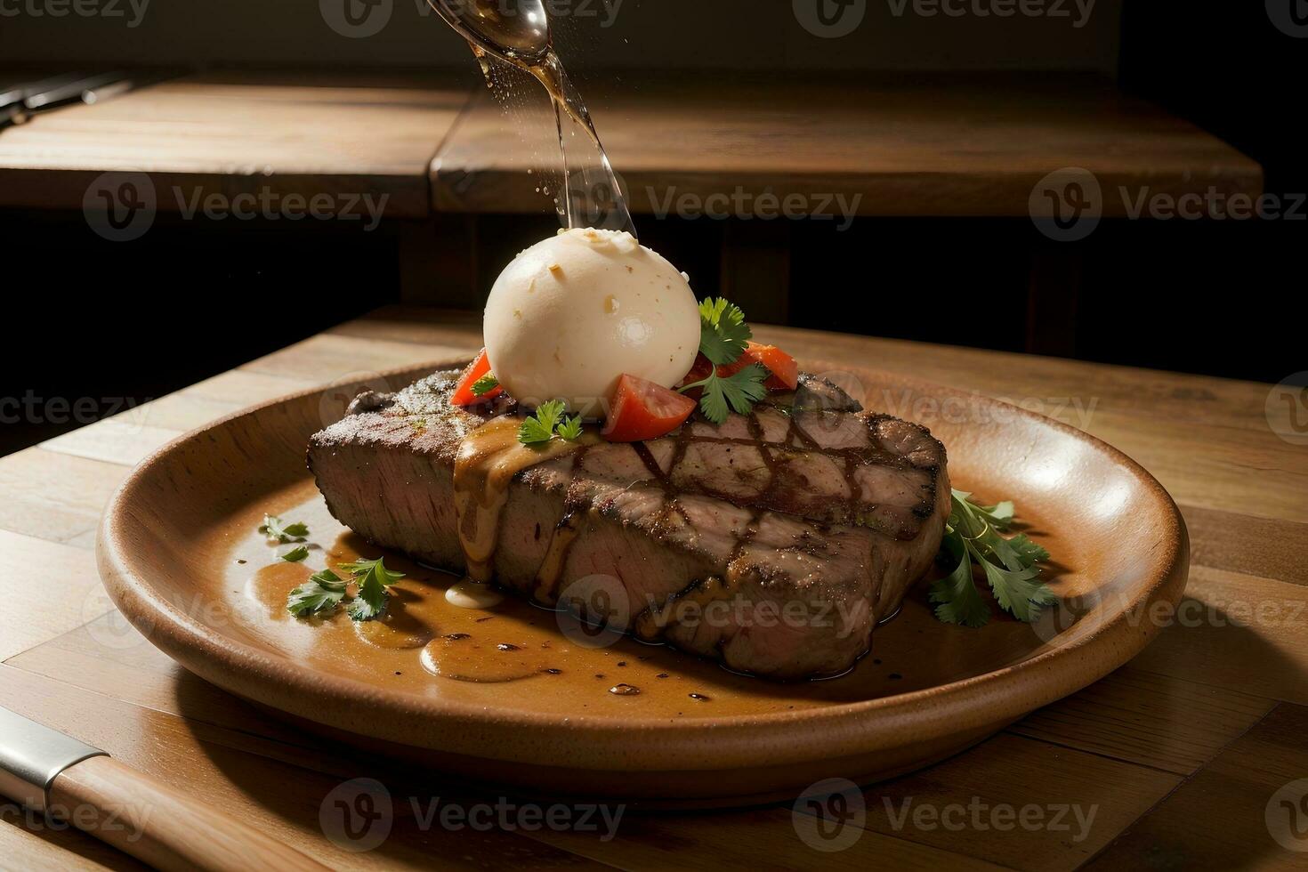 Irresistible Sizzling Steak Plate A Carnivore s Delight. AI Generated. photo